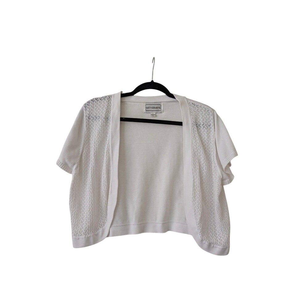 KARIN STEVENS CROP SWEATER White SHORT SLEEVES SIZE L